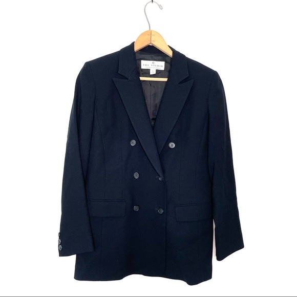 The Studio John Meyer | Dark Blue Wool Double Breasted 2 Piece Skirt Set - Picture 1 of 14